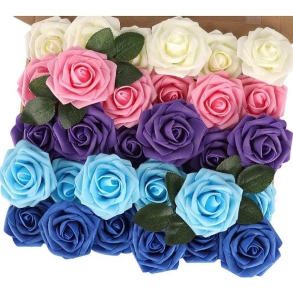 25 Count | Ivory, Pink, Purple, Light & Dark Purple Artificial Flowers - Picture 1 of 3